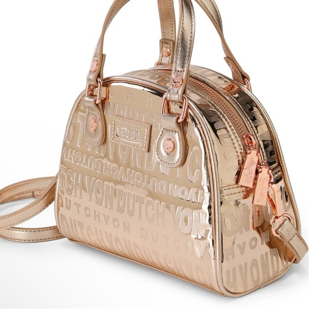 NWT Von Dutch Metallic Rose Gold Satchel Full Inclusion - Picture 2 of 11